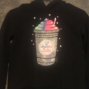Girl Justice Cropped Hoodie Black Sparkle Logo Size 10 Unicorn Latte